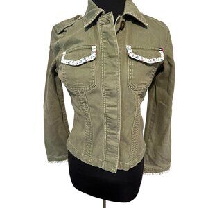 Y2K Tommy Girl by‎ Tommy Hilfiger Denim Military Jacket – Green with Floral Trim